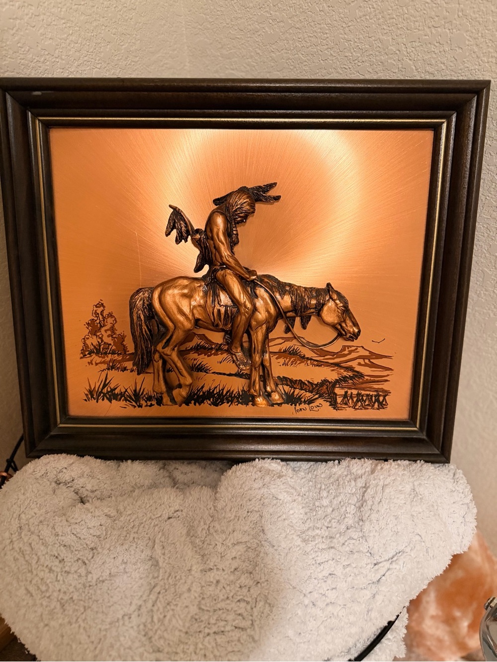 Copper-Tone Western Horse & Native American Relief Wall Art